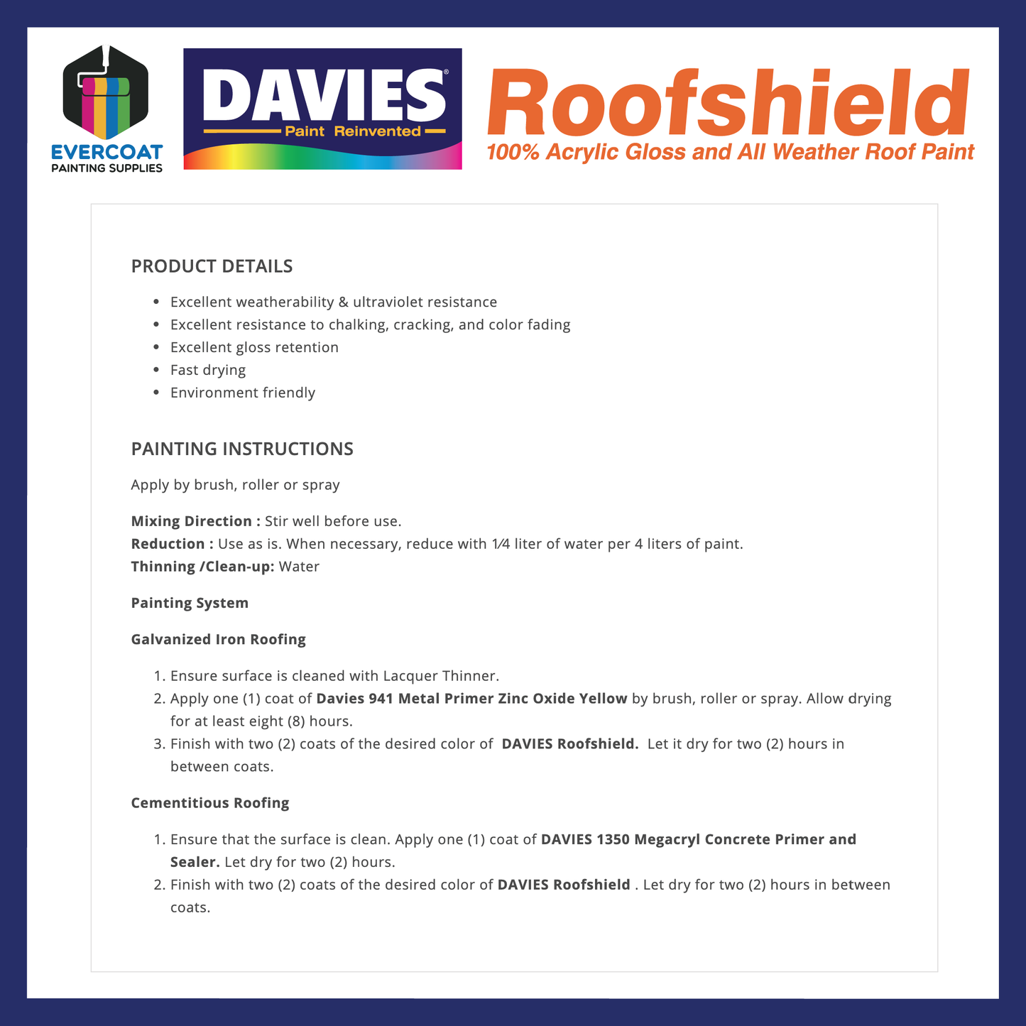 Davies Roofshield® 100% Acrylic Gloss Roof Paint (Blues)