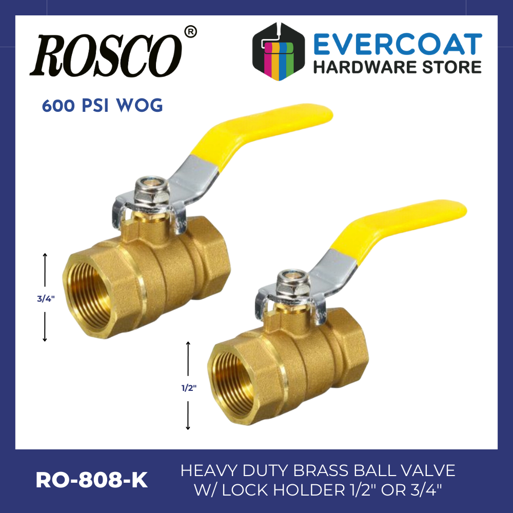 RO-808 K Rosco Heavy Duty Brass Ball Valve w/ Lock Holder 1/2" OR 3/4"