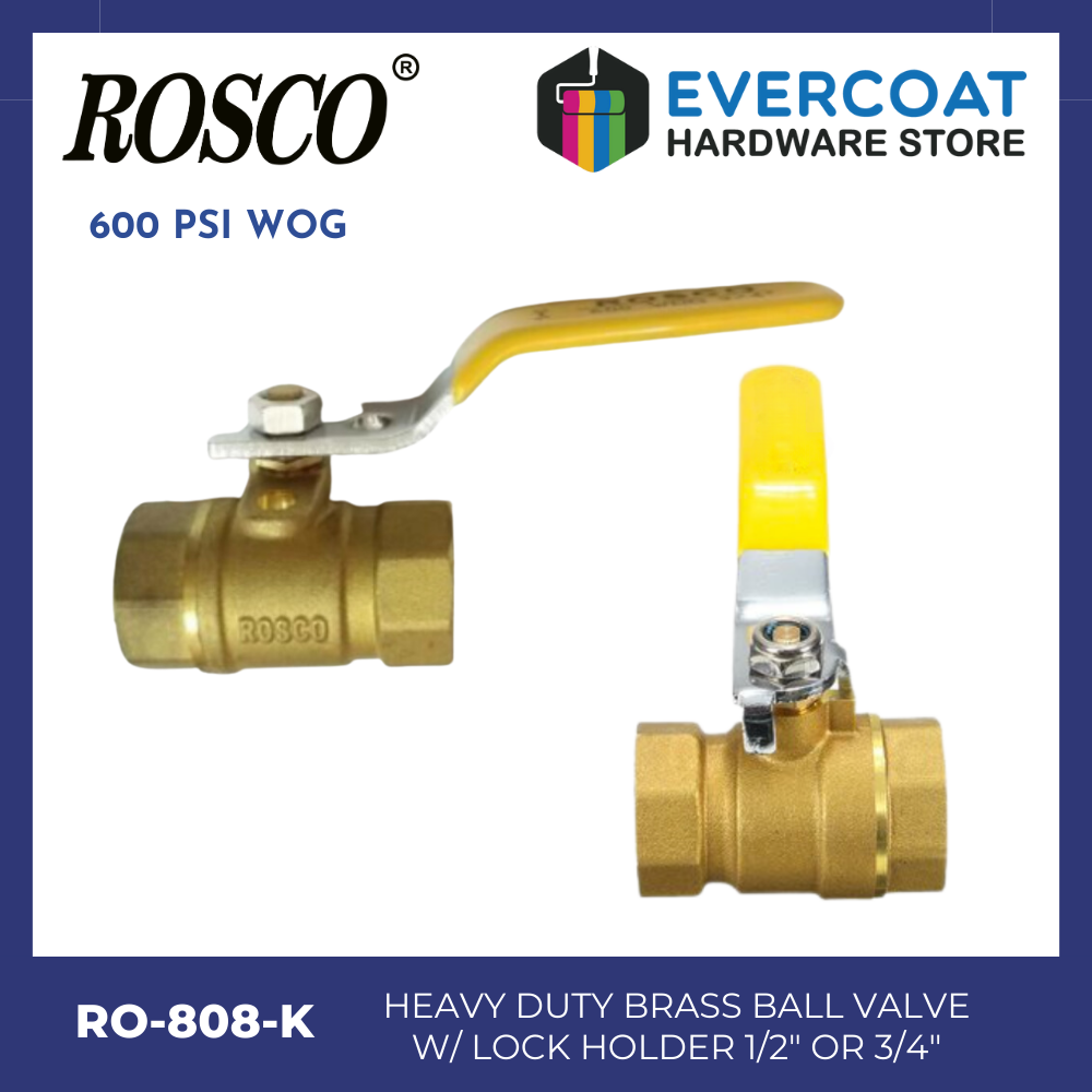 RO-808 K Rosco Heavy Duty Brass Ball Valve w/ Lock Holder 1/2" OR 3/4"