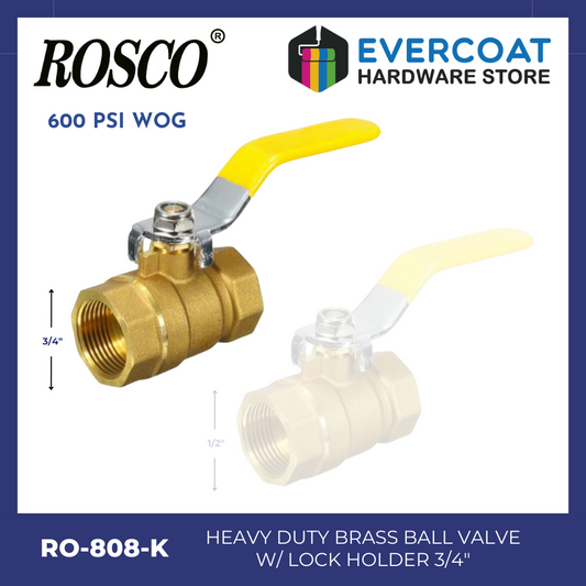 RO-808 K Rosco Heavy Duty Brass Ball Valve w/ Lock Holder 1/2" OR 3/4"