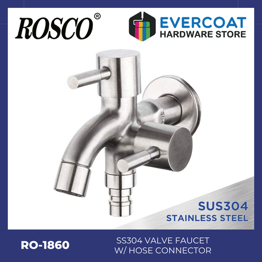 RO-1860 Rosco Pemium Stainless Steel Valve Faucet w/ Hose Connector, SUS 304