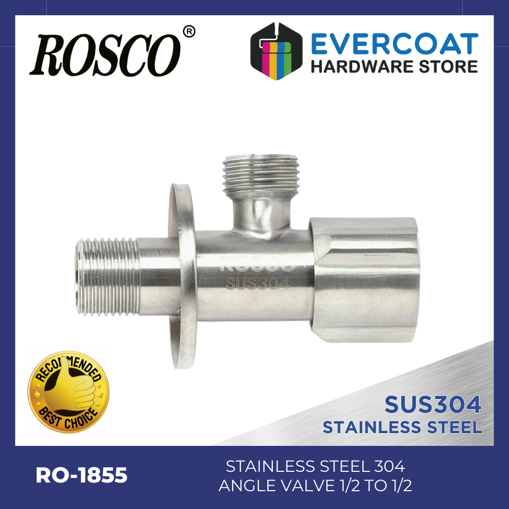 RO-1855 Rosco Stainless Steel Angle Valve 1/2" to 1/2", SUS 304