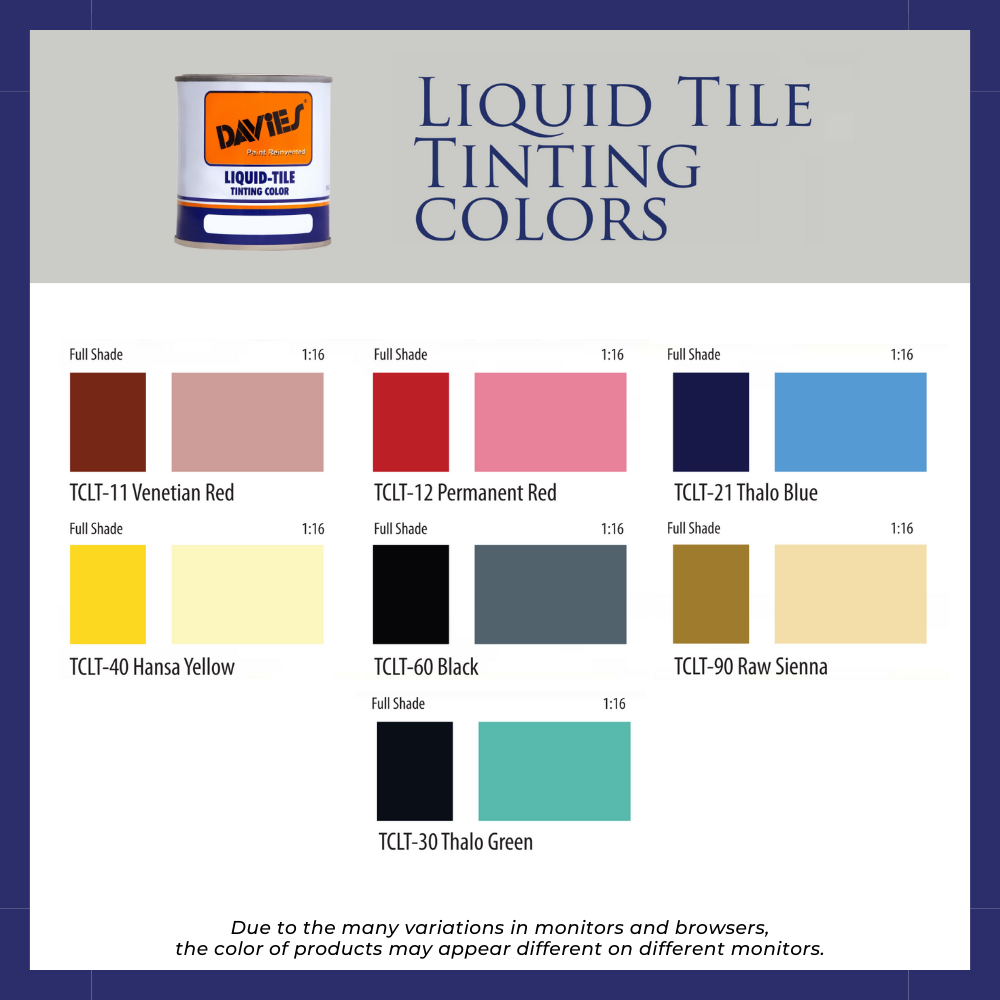 Davies Liquid Tile Tinting Colors – Evercoat Painting Supplies